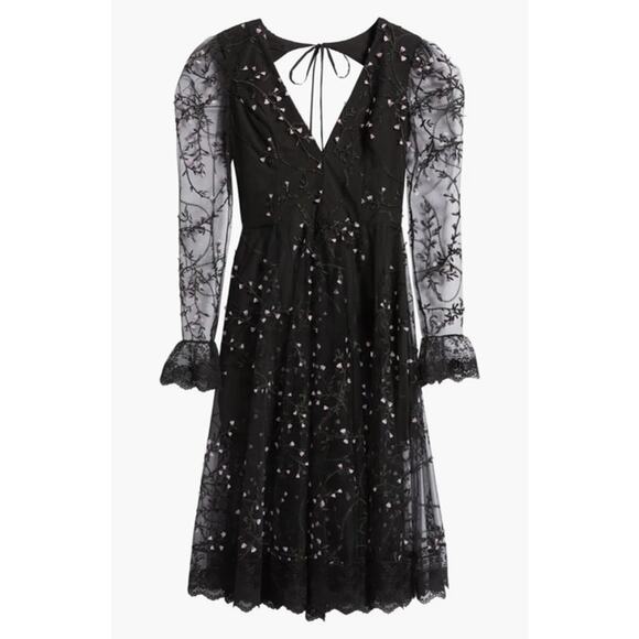 Helsi Ella Dress Long Sleeve Open Back Sheer Plunging Midi Dress - Picture 14 of 14